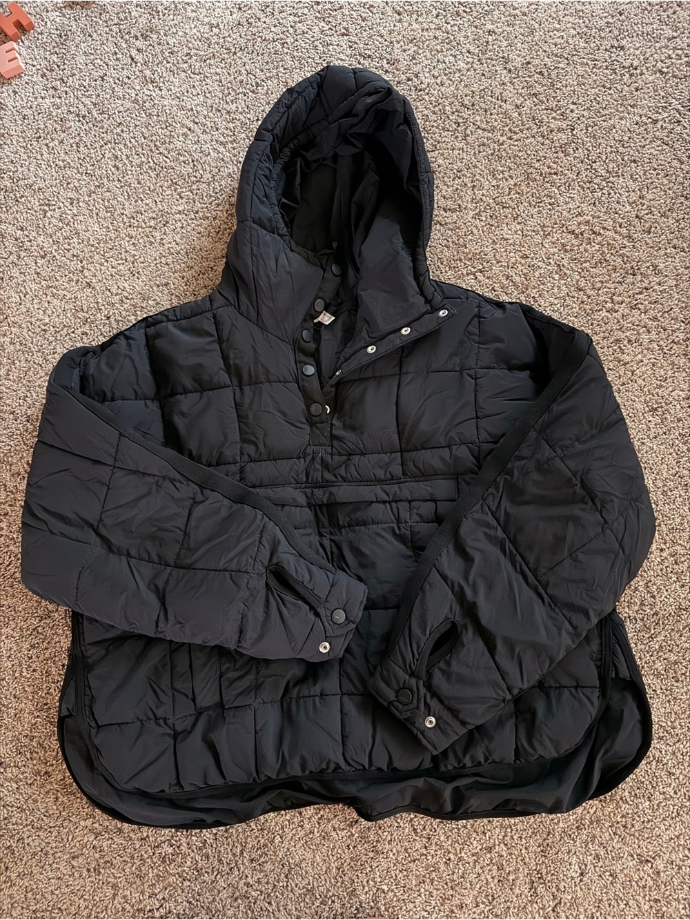 Free People Black Hooded Quilted Pullover Puffer